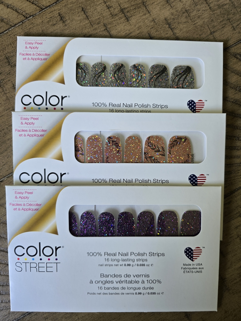 Color Street Glitter Nail Strips - Silver, Rose Gold, Purple